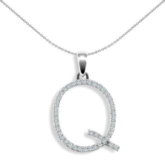 Jewelco London 9ct White Gold Diamond Block Initial ID Charm Pendant Letter Q - 9P105-Q