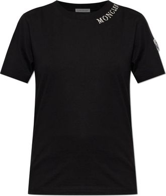 Moncler T-shirt met geborduurd logo - Dames - T-shirts - Zwart - S - Katoen - Tops