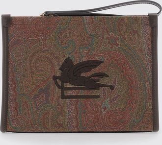 Etro Pochette in cotone spalmato con motivo Paisley e manico da polso amovibile