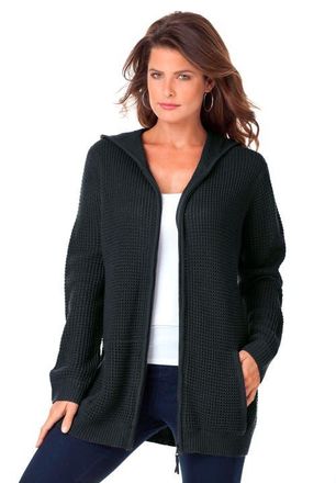 Roaman's Plus Size Waffle Knit Zip-Front Relaxed Hoodie in Black at Nordstrom, Size Medium