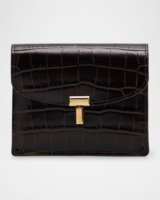 Toteme T-Lock Croco-Embossed Leather Card Holder