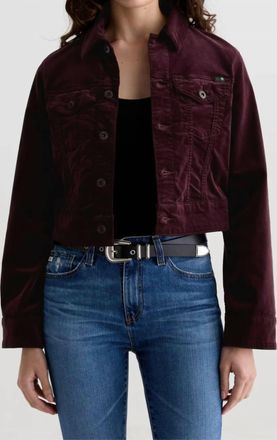 AG - Adriano Goldschmied Isa Velvet Cropped Trucker Jacket In Winery