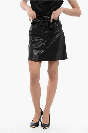 Nanushka Faux Leather MEDA Mini Skirt with Front Buttoning and Belt size Xxs