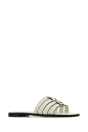 Tory Burch Womens Ivory Leather Ines Slippers White Flat Shoes
