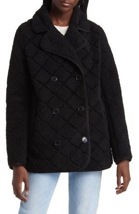 Lauren Ralph Lauren Faux Shearling Peacoat in Black at Nordstrom, Size X-Small