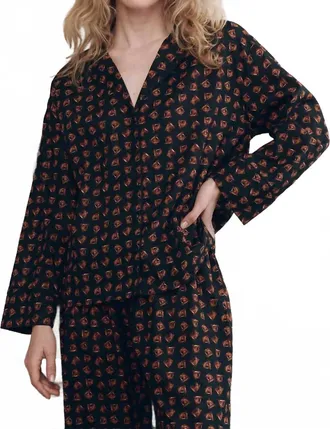 The Great. Pajama Long Sleeve Shirt In Navy Horse Medallion Print