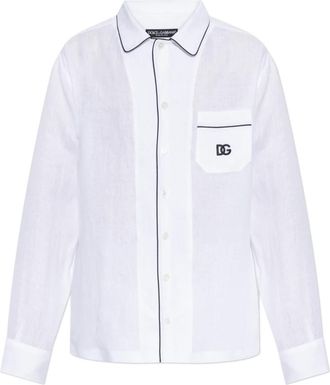Dolce & Gabbana Linnen shirt met zak - Heren - Casual Overhemden - Wit - XL - Linnen - Overhemden