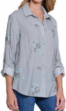 Multiples Embroidered Button Front Shirt In Chambray