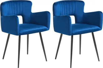 Beliani Conjunto De 2 Sillas De Comedor De Terciopelo Azul Marino Respaldo Sanilac