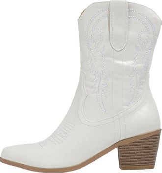 Generic Womens Ankle Boots with A Medium Block Heel Pointed Toe and Zipper Closure Comfortable, Non-Slip for Wide Feet Casual and Elegant Cowboy Style-White||