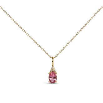 House of Brilliance 10K Yellow Gold Oval Birthstone Trio Diamond Accent Drop Pendant Necklace