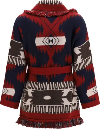 Alanui Womens Icon Jacquard Cardigan Charcoal-Russel Kashmir-Capra Hircus Charcoal/russel Kashmir/capra Sweater