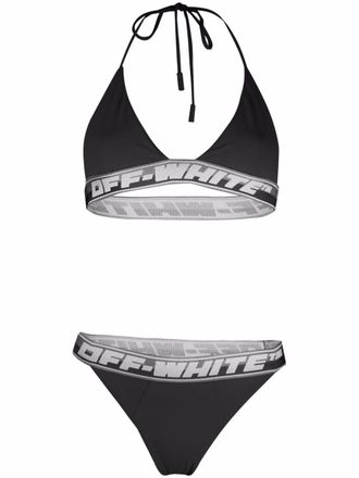 Off-white logo-band bikini set - Black