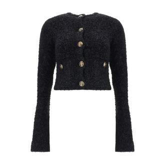 Balenciaga Cardigans, female, Black, Size: XS Sequin Detail Cropped Cotton Cardigan