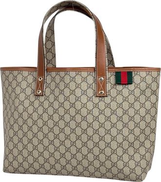 Gucci Beige Coated Canvas Leather Tote Bag (Pre-Owned)