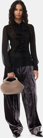 Ganni Light Grey Fluffy Small GANNI Bou Bag in Oyster Gray Polyester Womens