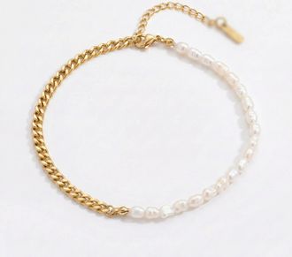 Pompeii3 Eden 5mm Freshwater Pearl Anklet 18k Gold Plated 9 with 1.5 Extender