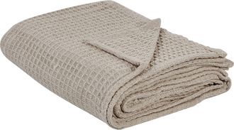 Beliani Colcha De Algod&oacute;n Relieve Gofre Textiles Sala De Estar Dormitorio Gris Pardo 220 X 240 Cm Chagyl