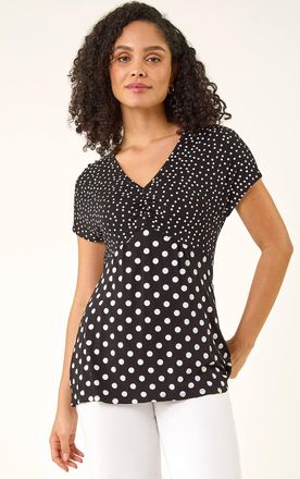 Roman Contrast Polka Dot Gathered Top