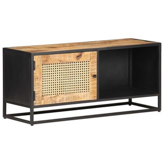 vidaXL Vidaxl - Mueble Para Tv Madera Mango Rugosa Y Ca&ntilde;a Natural 90x30x40 Cm