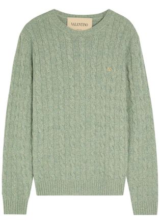 Valentino Garavani Vlogo Cable-knit Wool Jumper - Grey - XL