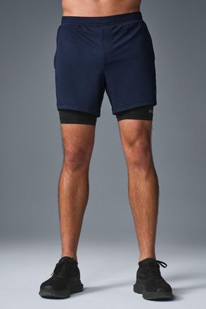 Alo | Conquer React 2-In-1 Performance Short in Navy/Black Blue, Size: Medium