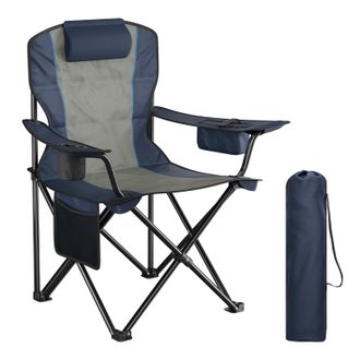 Woltu Woltu 1 Silla De Playa Plegable Con Compartimento Para Nevera, Portavasos Y Bolsillo Lateral, Para Exteriores, Negro Y Azul Oscuro