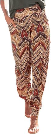 Generic Womens Straight Leg Loose Boho Pants Casual Elastic Waist Trousers Patterned High Waist Trousers Summer Holiday Comfy Pants Full Length Loose Fit Pock