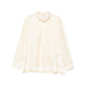 Carven Blouses, female, Beige, Size: XS High-neck Blouse in Foulard Print