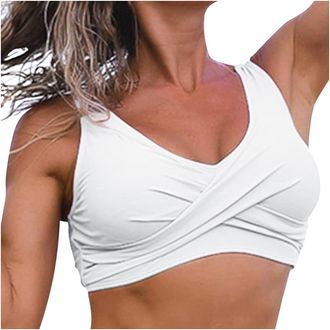 Generic Womens Twist Front Bikini Top V Neck Push Up Padded Swimsuit Top Bathing Suits Swimming Costume Women Holiday Essentials White