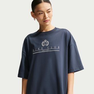Nike Womens Nike Sportswear Classic Oversized Short-Sleeve T-Shirt in Blue | IQ0899-437