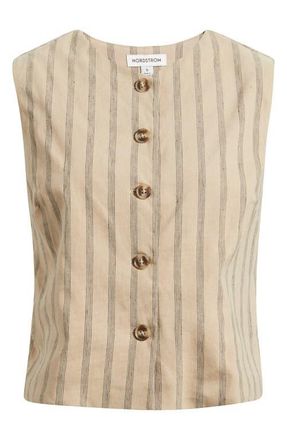 Nordstrom Stripe Linen Blend Vest in Tan- Black Sonjay Stripe at Nordstrom, Size Xx-Large
