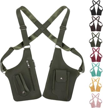 Generic Premium Leather Adjustable Underarm Shoulder Bag, Anti-Theft Hidden Storage Double Shoulder Armpit Bag (Army Green)