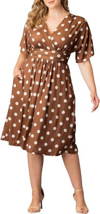 Kiyonna Gia Floral Midi Dress in Chocolate Polka Dot at Nordstrom, Size 3X