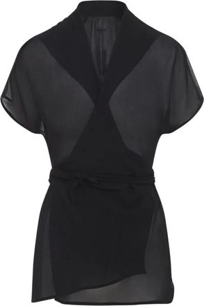 Rick Owens Blouses, female, Black, Size: XS Wrap Ss Top