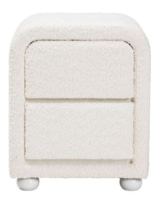 Baxton Studio Bonilla Modern White Teddy-Bear Fabric & Rubberwood 2-Drawer Nightstand