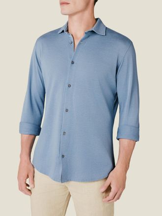Luca Faloni Light Blue Silk-Cotton Piqu&eacute; Shirt