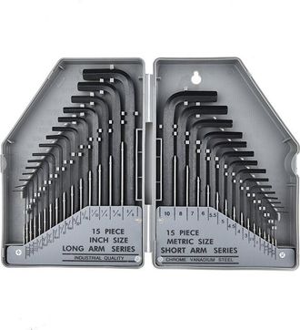 OEM Juego De 30 Llaves Allen Hexagonales En Pulgadas Y Mil&iacute;metros De 0,7 A 10 Mm. Llaves Allen Profesionales (gris)