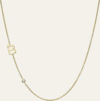 Zoe Lev Jewelry 14K Gold Asymmetrical Initial and Bezel Diamond Necklace, 16-18L