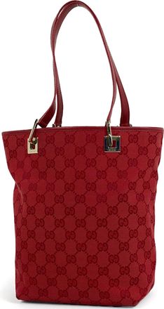 Gucci Red Color Gg Canvas Leather Handbag Tote Bag (Pre-Owned)