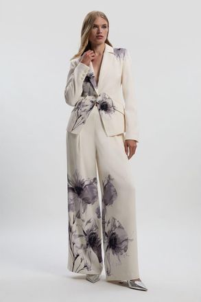 Karen Millen Floral Crepe Single Breasted Blazer in Multi at Nordstrom, Size 2P