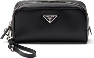Prada Saffiano leather pouch - men - CALFSKIN/Recycled Nylon - One Size - Black