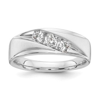 Diamond2Deal 14k Gold Lab Grown Diamond 3-Stone Band Ring 0.6Ct Clarity- VS Color- G-H