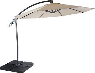 Hhg [nunca Usado] Sombrilla Voladiza De Lujo Hhg-995, Sombrilla, Redonda &Oslash; 3m Poli&eacute;ster Aluminio/acero 14kg, Blanco-crema Con Soporte