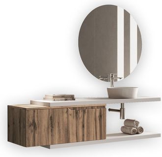 Aquadesign Mueble de baño 5 piezas en mdf blanco/roble
