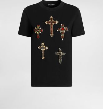 Dolce & Gabbana Cotton T-shirt With Embroidery - Woman T-shirts And Sweatshirts Black 36