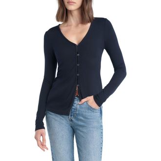 Favorite Daughter The Good Luck Long Sleeve Rib Top in Navy at Nordstrom, Size X-Large