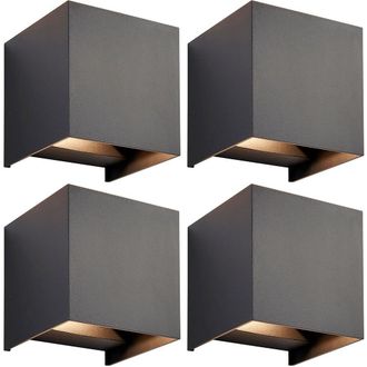 Loops 4 PACK Twin Outdoor IP44 Cube Wall Light - 2 x 5.5W CCT LED - Matt Black