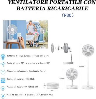 Trade Shop Trade Shop - Ventilatore Portatile Con Batteria Ricaricabile P30 Design Pieghevole Salvaspazio