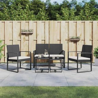 vidaXL Set Comedor De Jard&iacute;n 5 Pzas Con Cojines Pp Aspecto Rat&aacute;n Negro Vidaxl